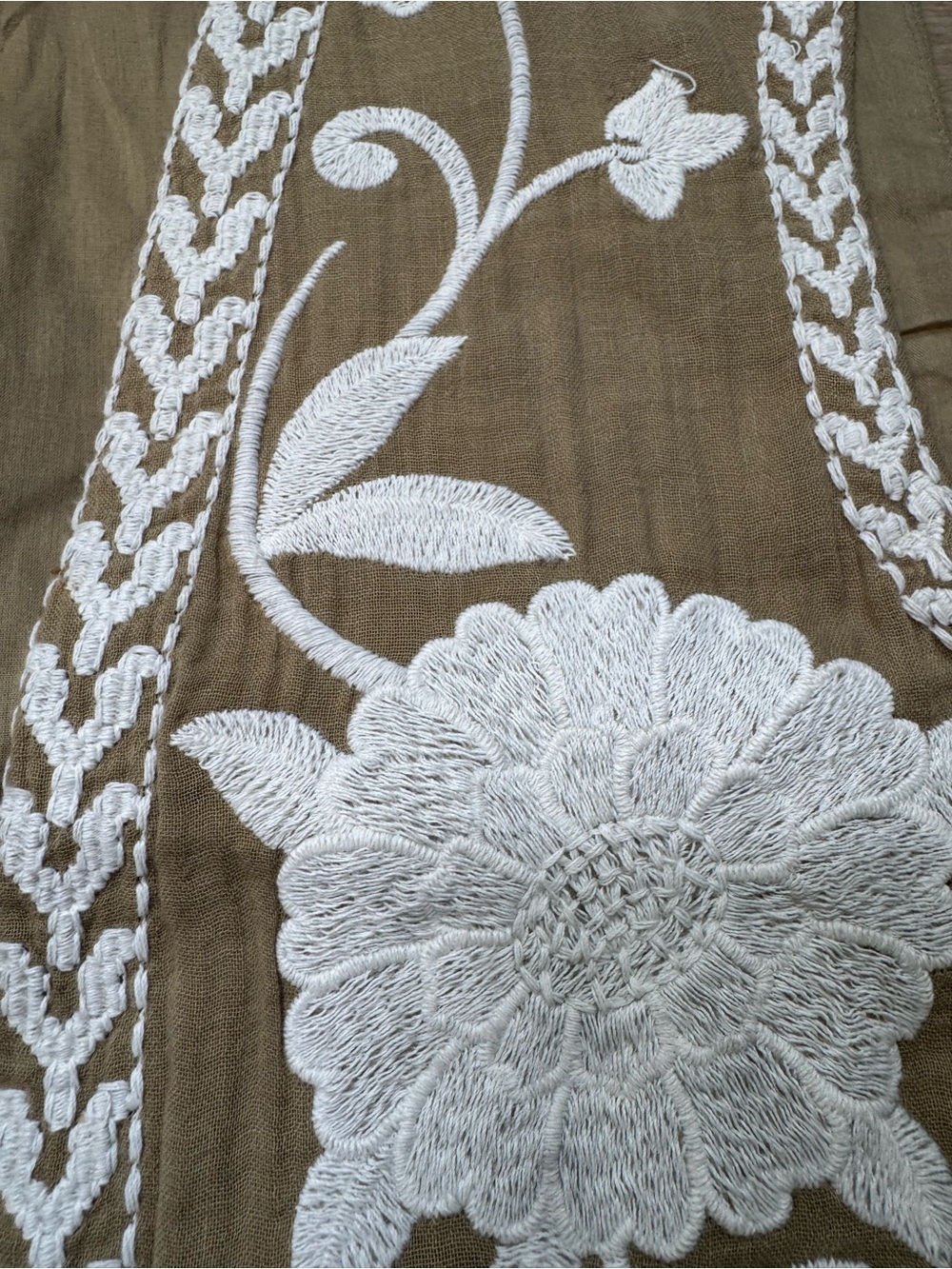 Zara- Embroidered Boho Floral Cotton Beige Open Front Vest- Sz. M - Picture 4 of 7